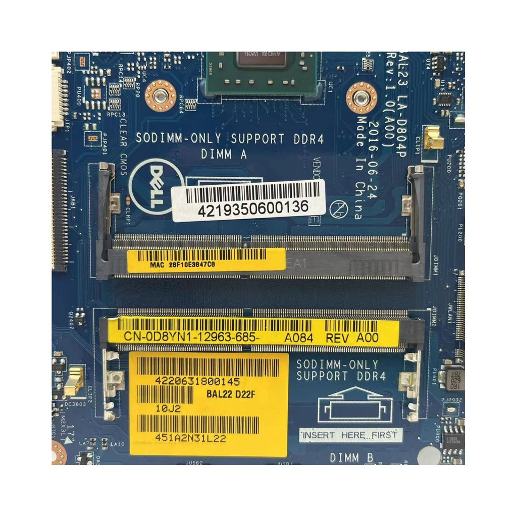 Dell Inspiron 5565 Motherboard LA-D804P 0D8YN1 E2-9000 216-0890010 with 2G GPU for Enhanced Performance - Bighao-Era Laptop part