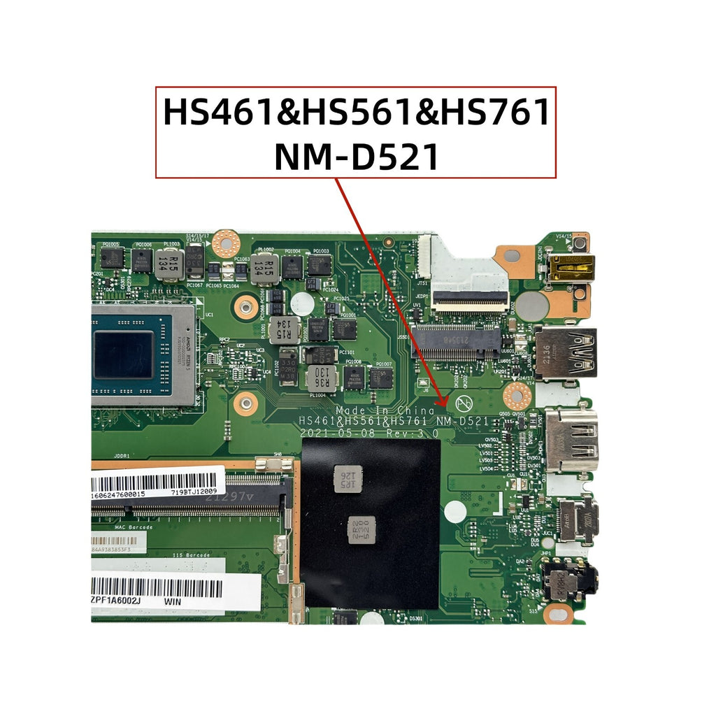 5B21B85225 Lenovo IdeaPad 3-15ALC6 Motherboard NM-D521 R3 R5 R7 CPU 4GB-RAM - Bighao-Era Laptop part